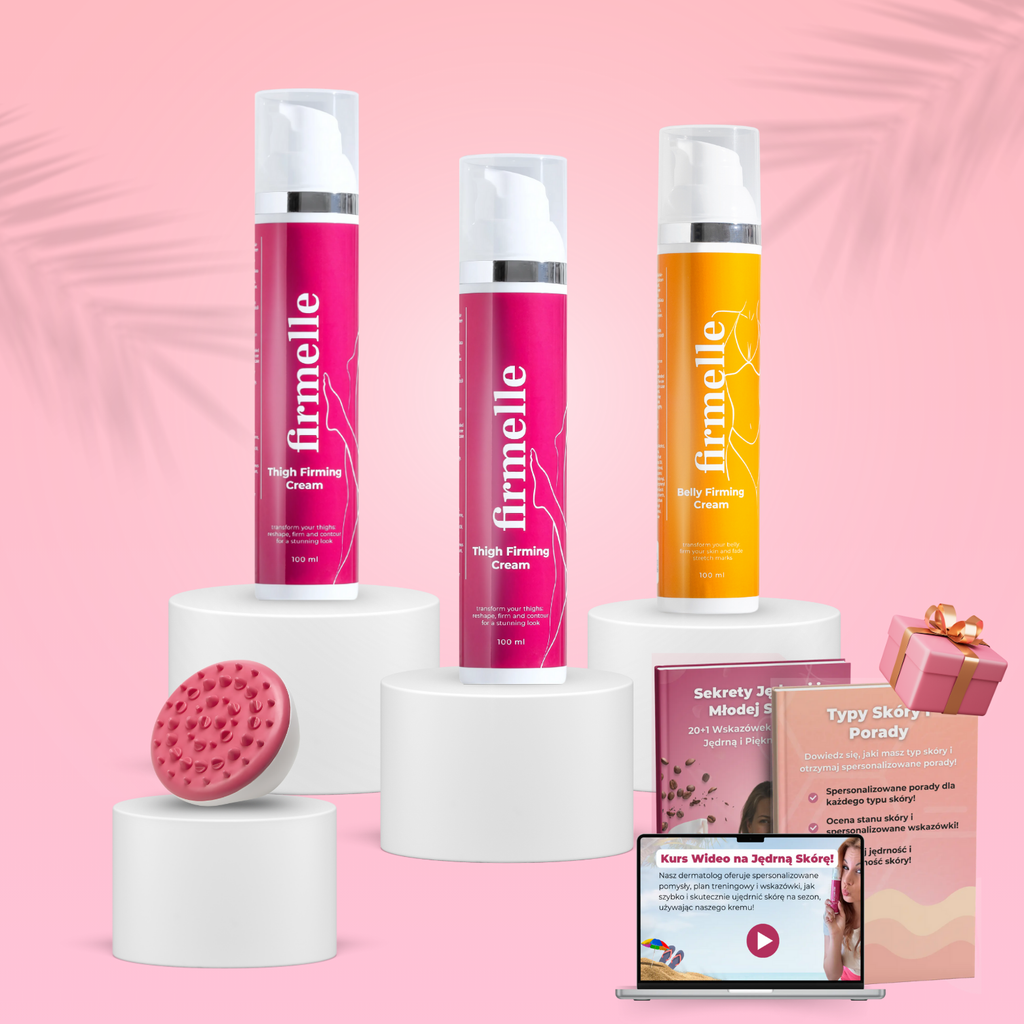2 Kremy Ujędrniające Uda 100 ml 1 Krem na Brzuch 100 ml 1 Masażer Antycellulitowy 2 DARMOWE E-booki + Kurs Wideo